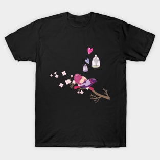 Love birds Cherry Blossom T-Shirt